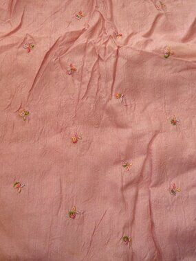 1 2/3 yds antique silk floral embroidered fabric pink rose mauve semi shear